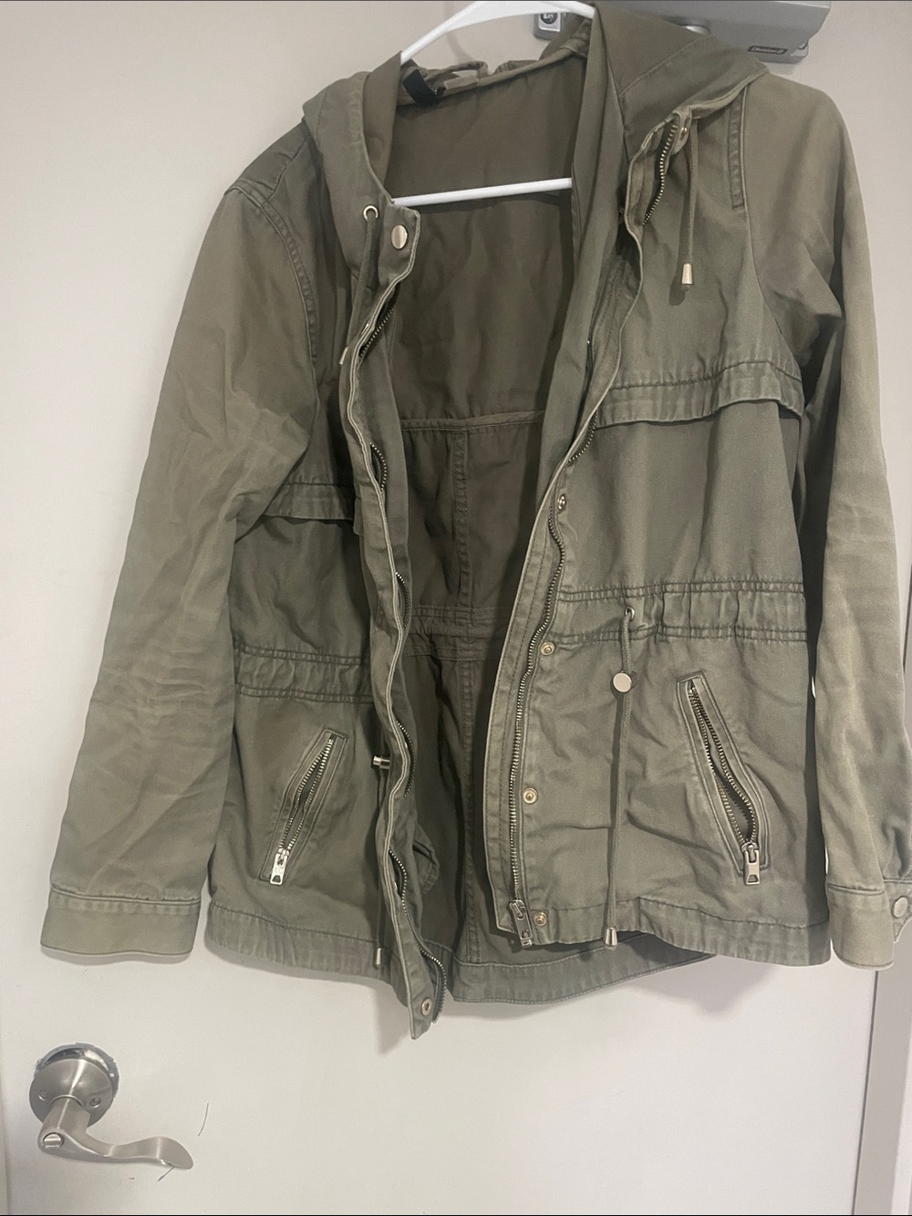 Divided Olive Green Hooded Military-Style Field Jacket